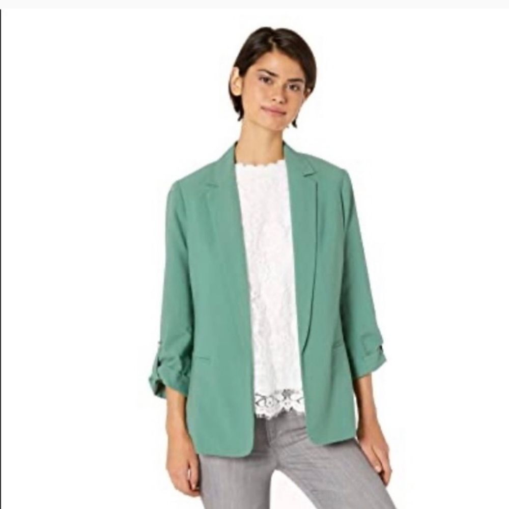 Kensie NWT Stretch Crepe Blazer Jacket w/ Roll Tab Sleeve Detail XS Green